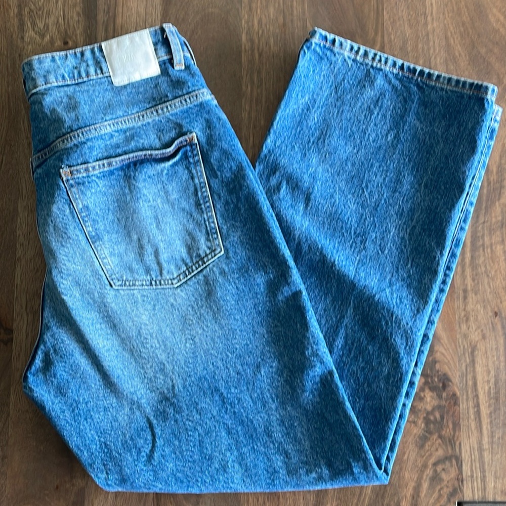 Zara high rise long length straight cut jeans